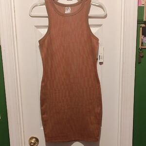 No Boundaries Brown Ribbed Halter Bodycon Mini Dress